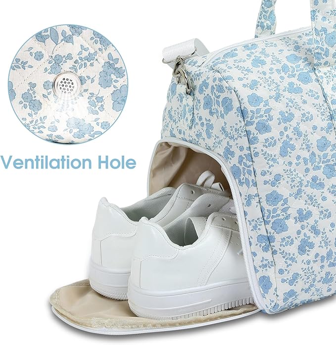 Duffle Bag, Gym Bag for Women, Quilted Duffle Bags, Travel Large Capacity Floral Weekender Bags with Shoe Compartment