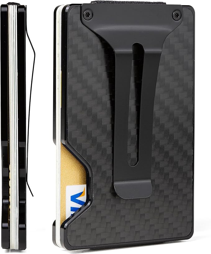 Carbon Fiber Minimalist Wallet for Men Credit Card Holder Money Clip & Cash Strap Slim RFID Mens Wallets(Matte Carbon Fiber)