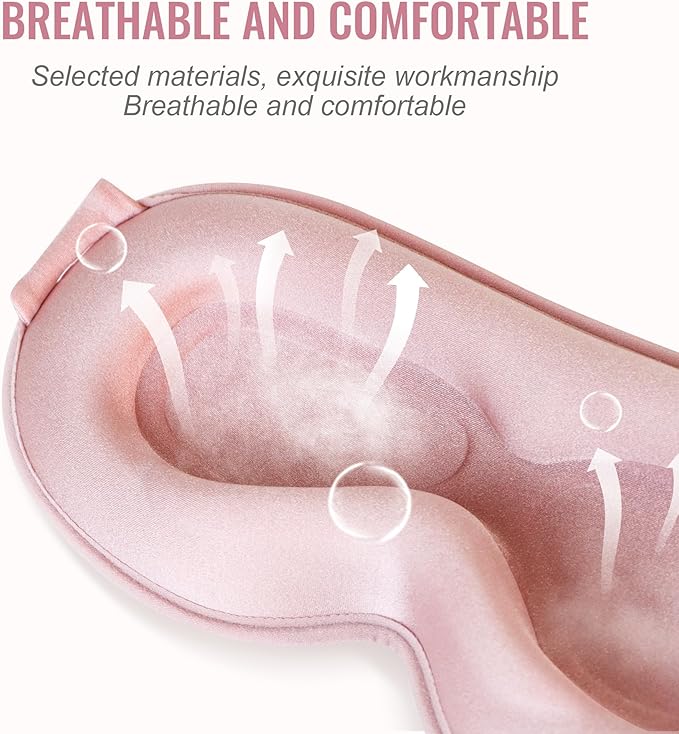 Sleep Mask,Upgraded 3D Deep Contoured Eye Mask for Sleeping,No Pressure Eye Covers 99% Block Out Light Eye Mask with Adjustable Elastic Strap for Sleeping, Yoga, Traveling (1pc,Pink)