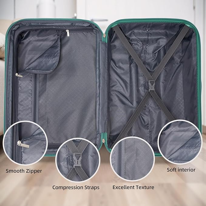 LARVENDER 5 Piece Hardside Expandable Luggage Sets with Wheels Lock, Lightweight PC+ABS Rolling Hardside Suitcase for Women and Men,Glossy Misty Blue