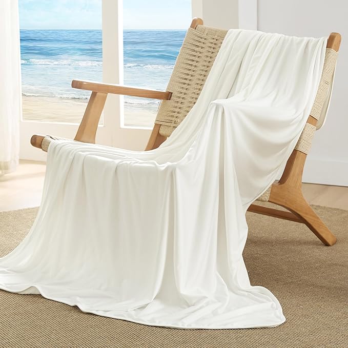 Bedsure Off White Cooling Blanket Twin XL for Hot Sleepers - Summer Cold Blanket with Rayon Derived from Bamboo for Twin Size Bed, Ice Cool Cold Lightweight Arc-Chill Thin Summer Bedding, 60x90