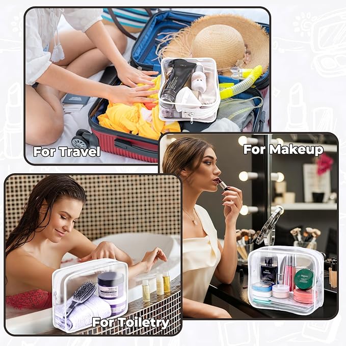 6 Pieces Clear Makeup Bags Bulk TSA Approved Toiletry Bag for Travel PVC Waterproof Clear Cosmetic Pouch with Zipper for Men and Women Carry-on Travel Essentials (White)