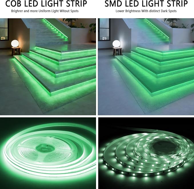 Green COB 50Ft LED Strip Lights 24V Dimmable High CRI95+ Ultra Bright Flexible LED Tape Lights LED Lights Strip Rope Lights for St. Patrick's Day Holiday Party Home Indoor Outdoor Decorative Lighting