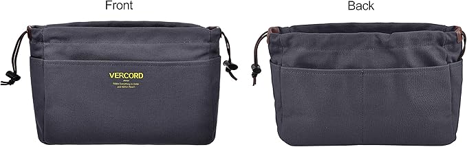 Vercord Canvas Handbag Organizers, Sturdy Purse Insert Organizer Bag in Bag, 10 Pockets Grey Small