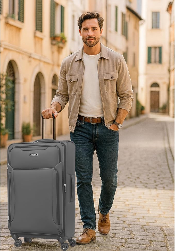 World Traveler Dejuno Jasper 28-Inch Lightweight Expandable Spinner Luggage - Charcoal