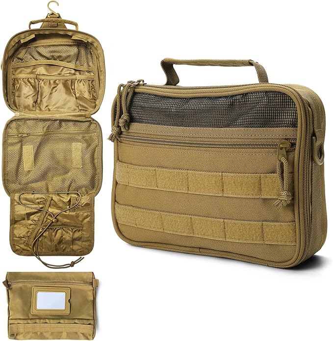 Mens Toiletry Travel Bag, Tactical Toiletry Bag for Men, Bathroom Hanging Travel Toiletry Bag for Men Shaving Hygiene Bag Travel Toiletry Organizer Short Trips Bag, Brown