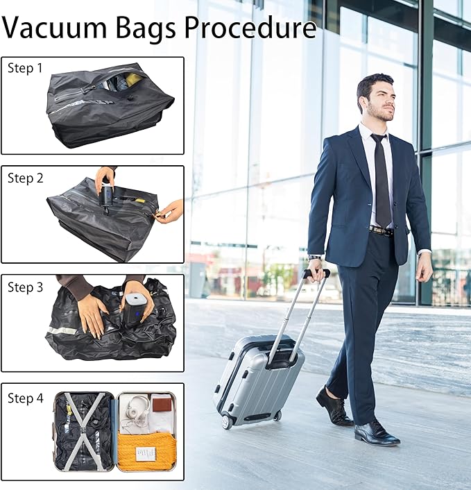 Travel Vacuum Bags for Luggage,Vacuum Packing Bags for Travel,Large Capacity,Compression Packing Cubes with Pump,Compression Bag for Outdoor,Business Trips,Camping