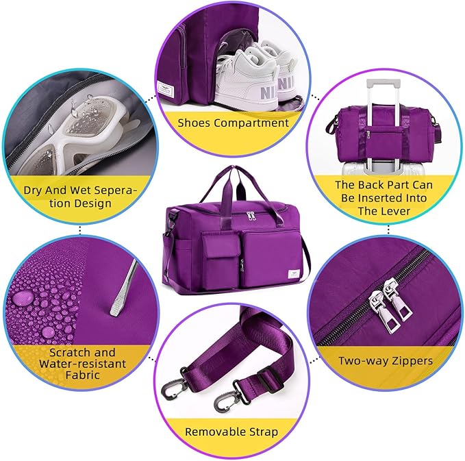 FIORETTO Women's Gym Duffle Bag with Shoes Compartment, 30L Capacity, Ideal for Travel, Gym, Sports, Duffel, Weekender