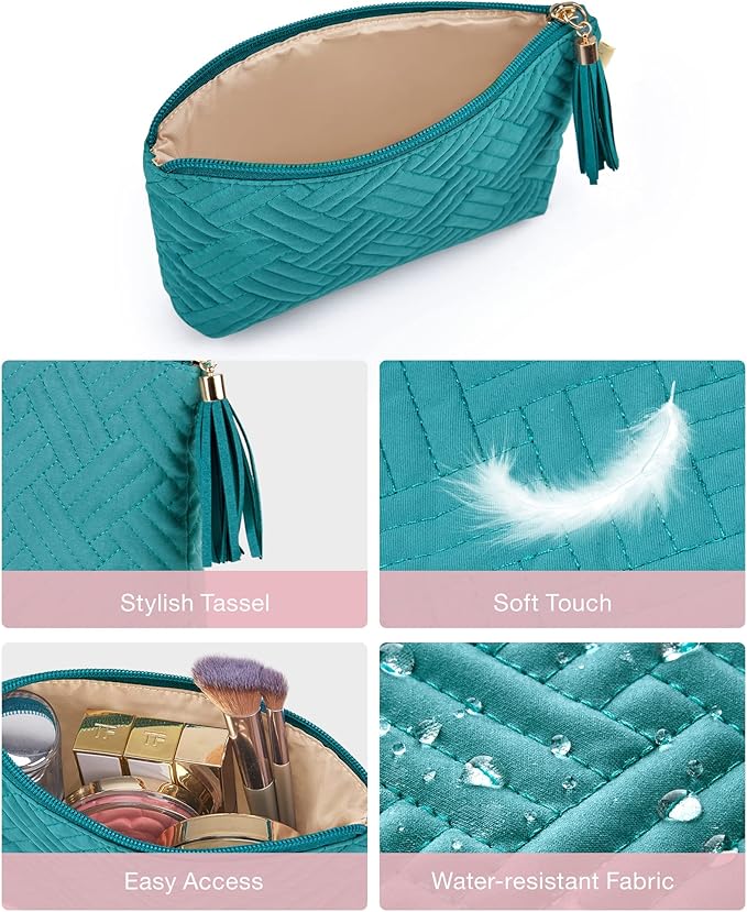 BAGSMART Small Cosmetic Bag, Elegant Roomy Makeup Bags,Travel Waterproof Toiletry Bag Accessories Organizer Gifts (Teal-1 pcs)