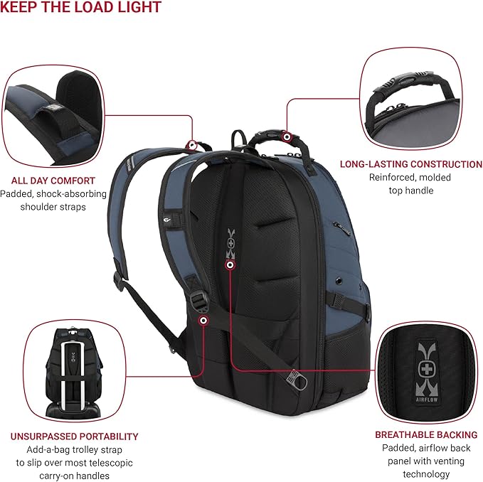 SWISSGEAR 1900 ScanSmart TSA Laptop Backpack Fits 17 Inch Laptop with RFID Protection and Tablet Pocket, Blueberry, 19-Inch