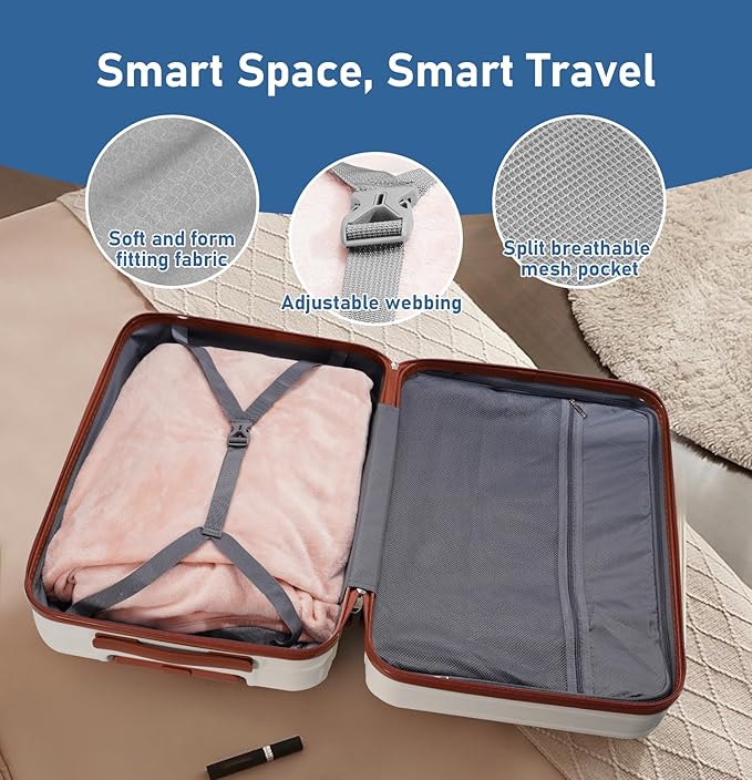 Carry on Luggage, 20Inch Expandable Luggage Airline Approved Hard Shell PC Suitcases with Wheels 22x14x9 TSA Lock Durable Zipper Lightweight Travel for Men and Women, Beige