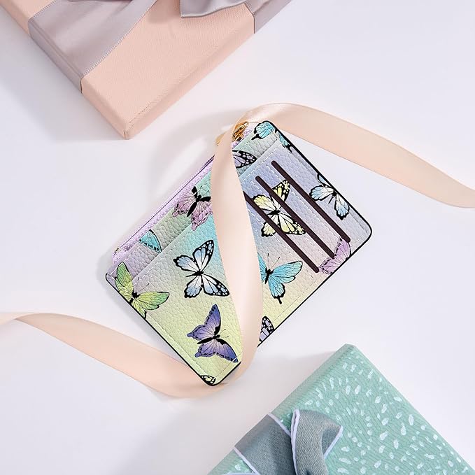 Tipmile Credit Card Holder for Women Slim Minimalist Front Pocket RFID Blocking Wallet Small Compact Card Case with ID Window, Butterfly
