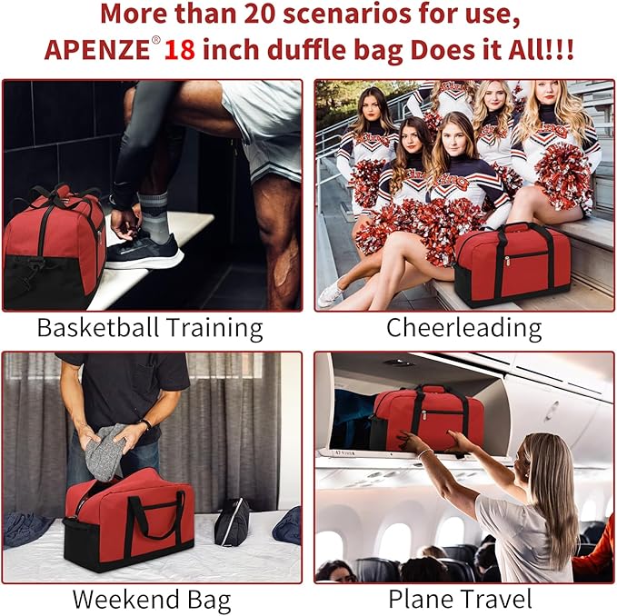 Small Gym Bag 18 inch Carry On Duffel Bag for Weekender Travel - Red
