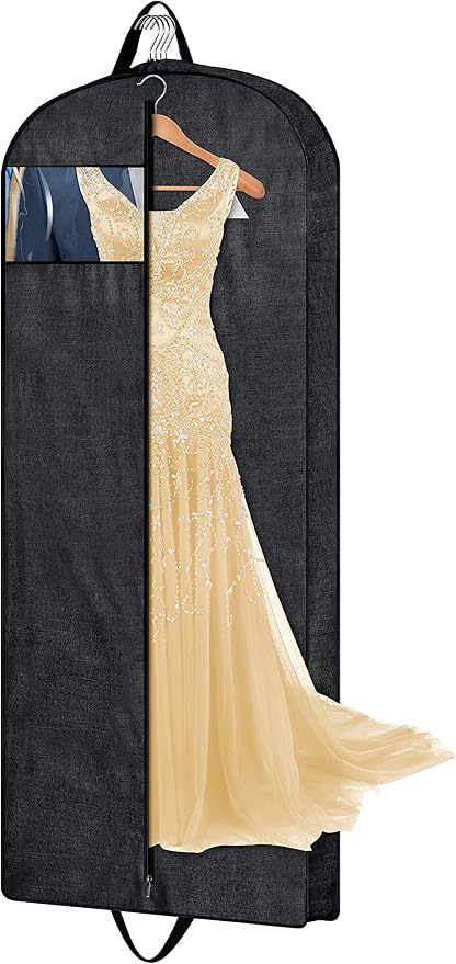 MISSLO 60" Heavy Duty Long Garment Bags for Travel Monogrammed Dress Bag Waterproof Oxford Fabric Wedding Dress Cover for Gowns, Black