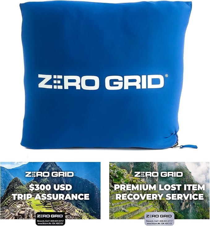 Zero Grid Lightweight Travel Blanket – Premium Compact Wearable Airplane Blanket with Neck Snaps, Cozy Foot Pockets, Zipper Pouch, converts to Soft Pillow for Ultimate Comfort - Royal Blue