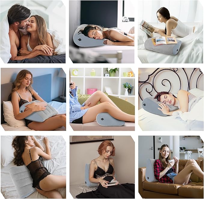 2 Pack Portable Inflatable Wedge Pillow,Body Positioner for Sleep Support, Adjustable Travel Pillow - Lightweight Bed/Leg Support Pillow, Fast Inflation，for Home Outdoor Travel