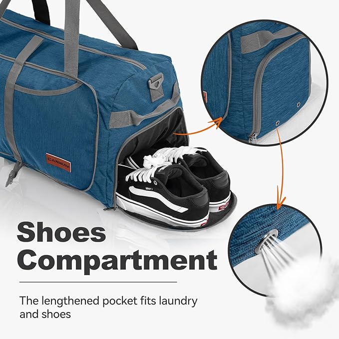 Canway 40L Foldable Duffle Bag for Travel Men & Women Carry On 22"x14"x9" Airline Approved, Small Luggage Overnight Bag with Shoe Compartment, Water-Resistant Gym & Sports Bag