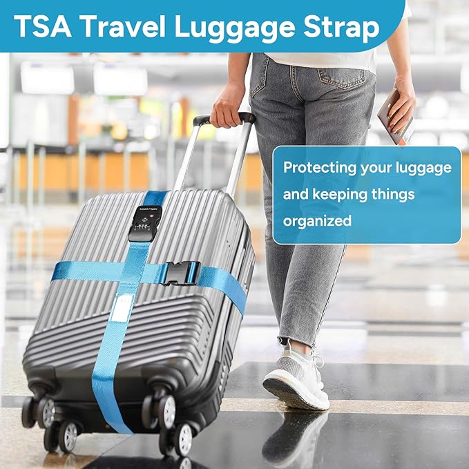Travel Inspira Luggage Straps with TSA Lock, 2 Pack TSA Approved Suitcase Belt, Heavy Duty Adjustable Cross Design for Added Security, Easy Spot Blue Travel Accessory with ID Tag for 20-32" Bag