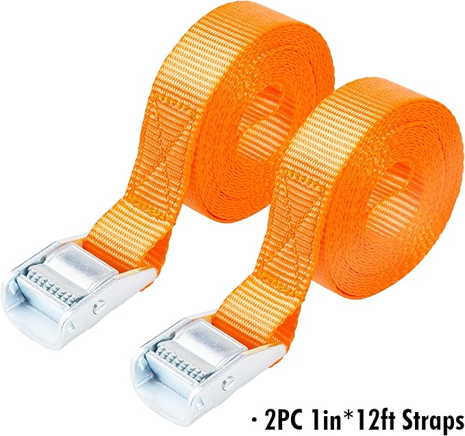 Cartman 1" x 12' Lashing Straps Cargo Tie-Down Strap Up to 600lbs, 2pk Orange