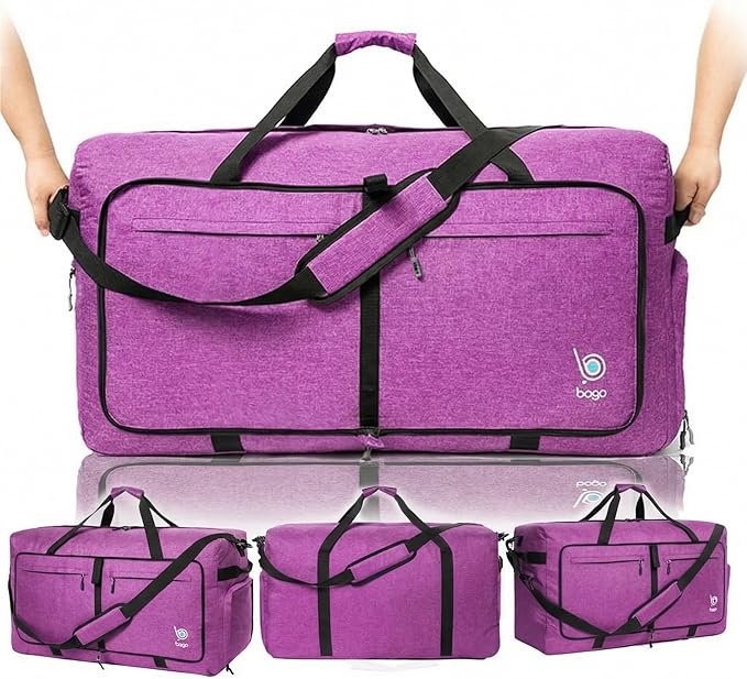 Bago Large Duffle Bag for Travel Women & Men. Durable Lightweight Foldable Travel Duffel Bags For Traveling Women. 100L Duffle Bags for Overnight Bag With Shoe Compartment Collapsible Weekender duffel