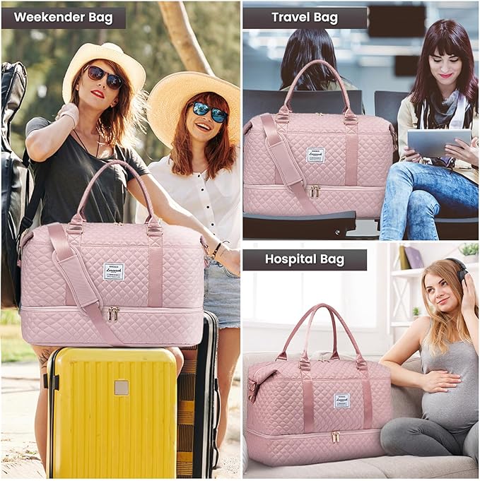 LOVEVOOK Travel Duffle Bag,Weekender Bags for Women with Shoe Compartment，Carry on Overnight Bag with Toiletry Bag,Gym Duffel Bag with Wet Pocket, Hospital Bags for Labor and Delivery