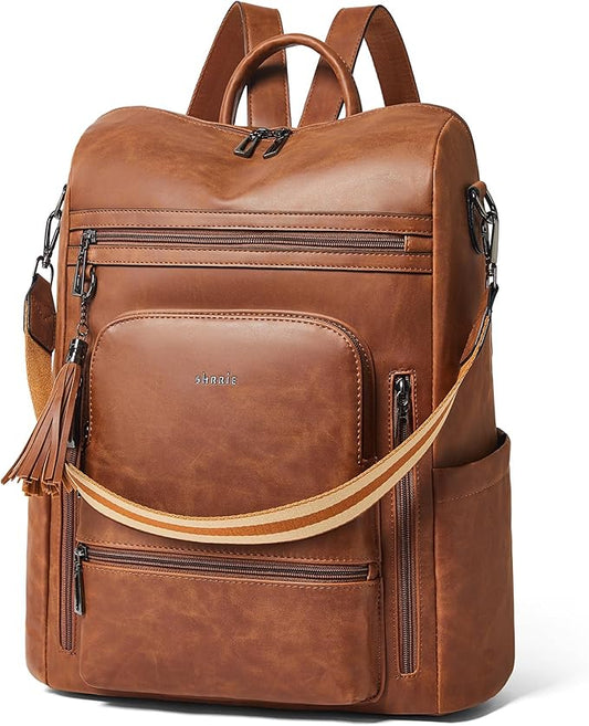 Shrrie Vegan Leather Laptop Backpack for Women 15.6 inch Work Backpack Fashion Travel Backpack Purse for Business College