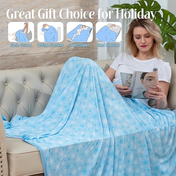 OIGAE Cooling Blanket for Hot Sleepers - Soft & Lightweight Summer Cold Blanket for Night Sweats | Perfect for Bed, Couch, Sofa (Blue, King 90" x 108")