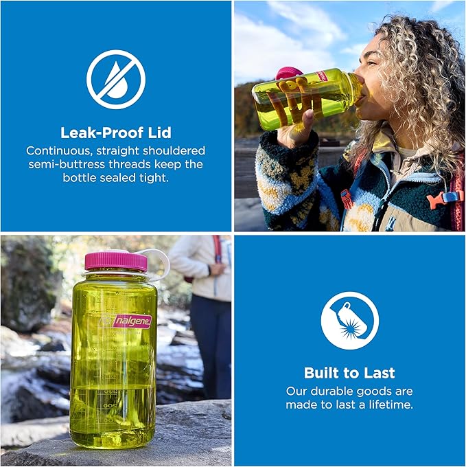 Nalgene 32 oz Wide Mouth Water Bottle | BPA-Free, Durable & Leak Proof, Lightweight Bottle for Hiking & Gym, Work & Travel