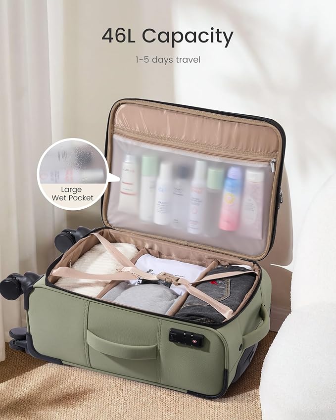 LOVEVOOK Carry On Luggage 22x14x9 Airline Approved, Softside Suitcase with Spinner Wheels for Men Women, 22 Inch Rolling Luggage with TSA Lock Multiple Compartments for Travel Business Trip