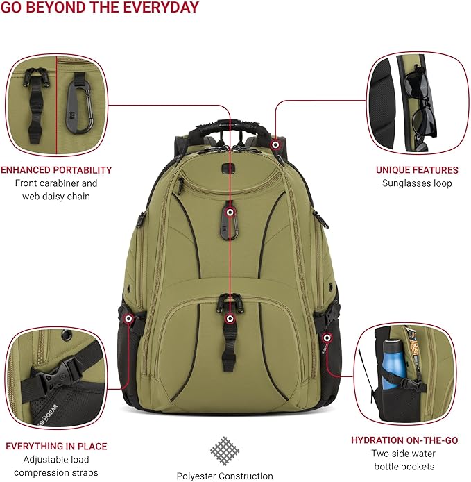 SWISSGEAR 1900 ScanSmart TSA Laptop Backpack Fits 17 Inch Laptop with RFID Protection and Tablet Pocket, Olive Branch, 19-Inch