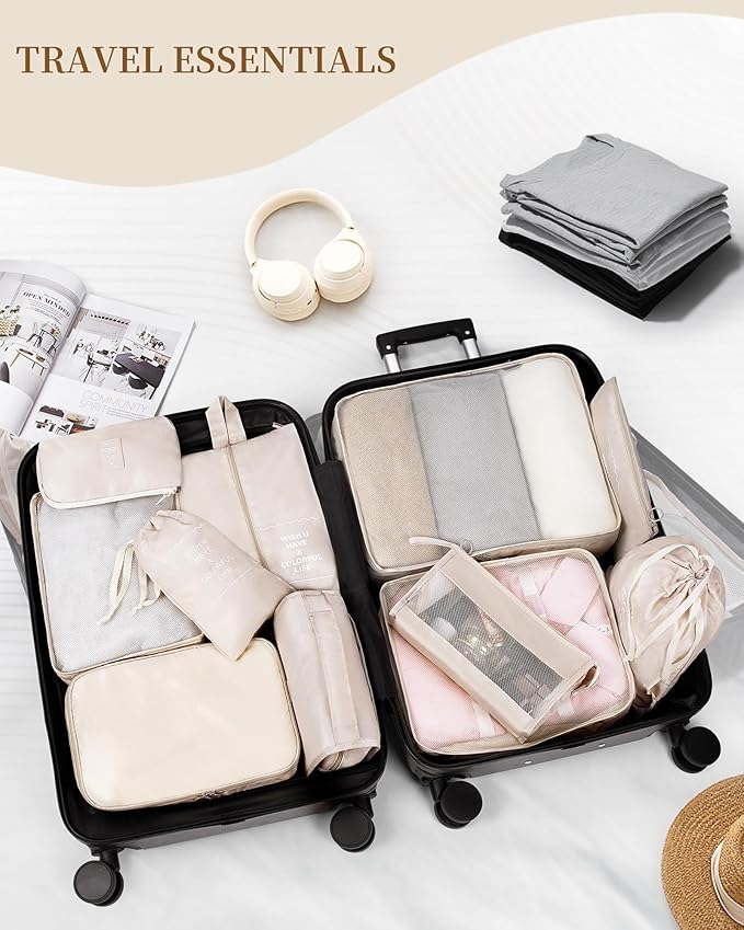 Packing Cubes 11 PCS, Mesh Breathable Luggage Organizers Bags, Packing Organizers, Durable Travel Essentials Bags Set, Travel Packing Organizers,Beige