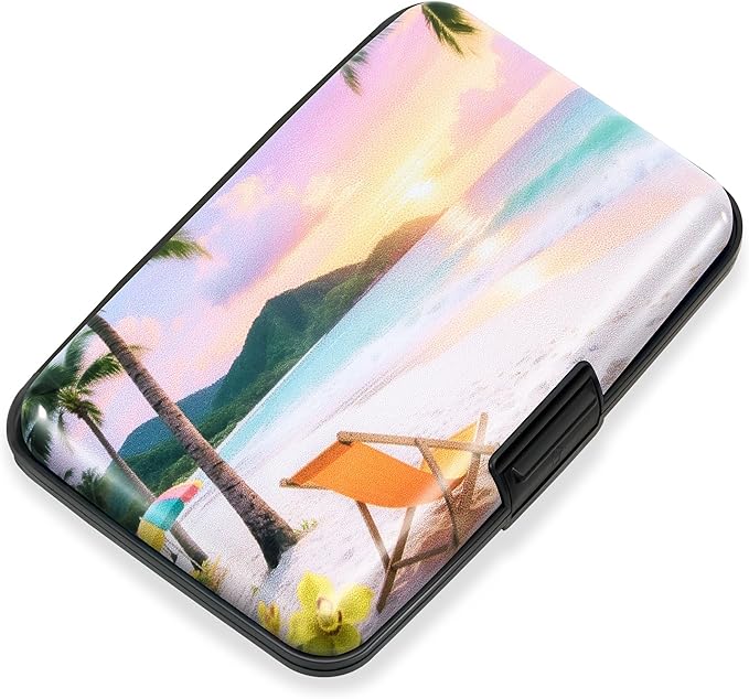 Mayski Credit Card Holder, RFID Blocking, Aluminum Alloy Hard Case, Small Mini Business Metal Wallet for Women Men, Seaside
