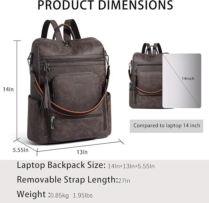 Shrrie Vegan Leather Laptop Backpack for Women 15.6 inch Work Backpack Fashion Travel Backpack Purse for Business College