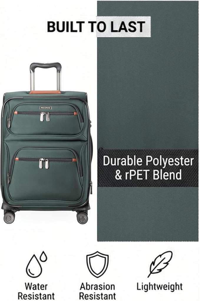 Ricardo Beverly Hills Montecito 3.0 Softside Luggage Collection – Expandable Suitcases with Wheels and TSA Lock. 21” Carry-on, Hunter Green