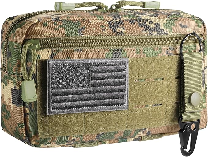 FRTKK Tactical Molle Admin Pouch Utility Laser Cut EDC Tool Pouch Bag Horizontal Modular Pouches Include US Flag Patch and Keychain