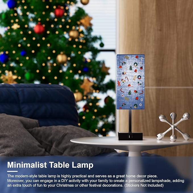 Bedside Table Lamp for Bedroom with 2USB Ports, 14-Inch, NavyBlue | USB A+C Ports, Touch 3-Way Dimmable LED Bulb Included Fabric Lampshade Metal Base Small Nightstand Lamp for Desk Living Room