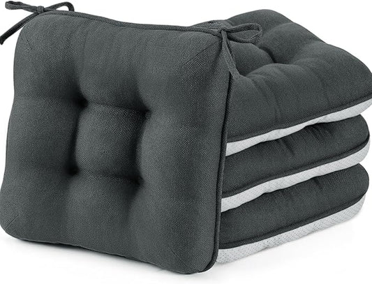 BETU Chair Cushions for Dining Chairs Set of 4,3.5" Thick Kitchen Table Chair Pads with Ties,Non Slip Backing and Covers, Seat Cushion for Dining Room,Bar,Patio Chairs,16"X16"X3.5",Dark Grey