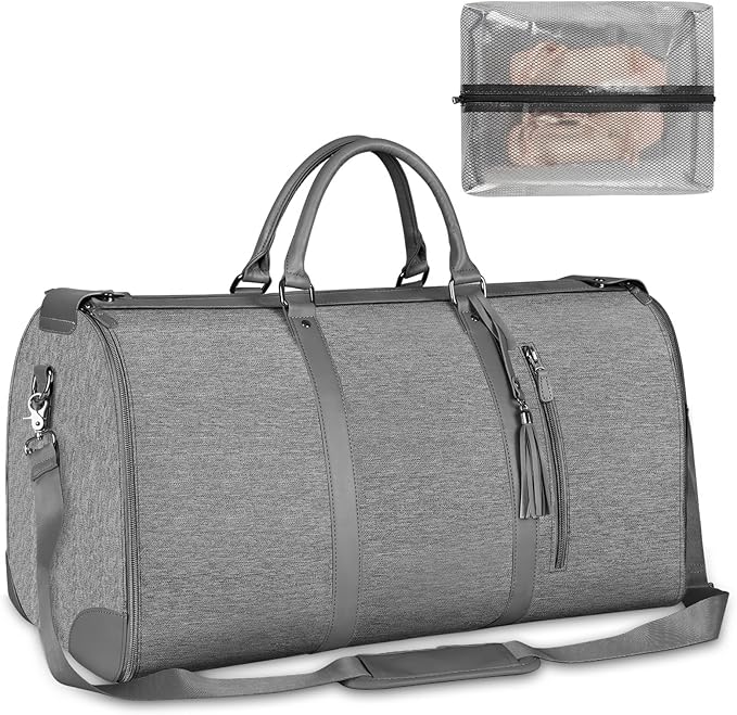 Ytonet Garment Duffle Bags for Travel, Convertible Carry on Garment Bag with Shoe Pouch, Water Resistant Duffle Bag for Women with Shoulder Strap, 2 in 1 Hanging Suitcase Suit Travel Bags, Grey