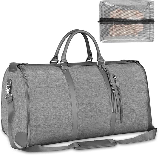 Ytonet Garment Duffle Bags for Travel, Convertible Carry on Garment Bag with Shoe Pouch, Water Resistant Duffle Bag for Women with Shoulder Strap, 2 in 1 Hanging Suitcase Suit Travel Bags, Grey