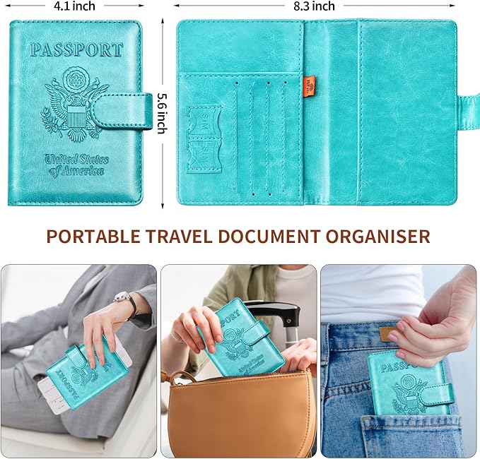 Herain Passport Holder for Travel Cruise Essentials, 2 Pcs Passport Cover Wallet Case Travel Gifts Women Men Family, RFID Passports Book Card Holders Travels Accessories Must Haves