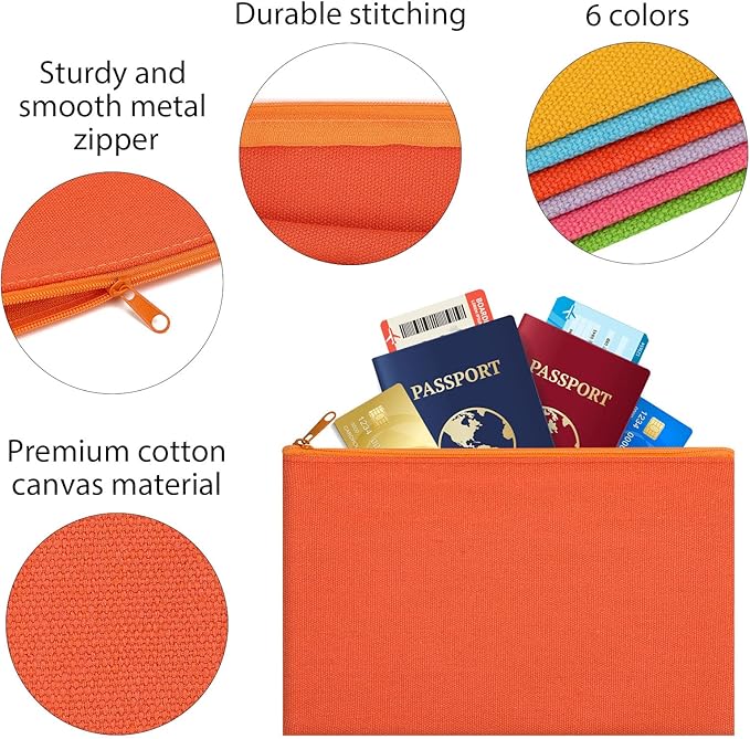 12 Pieces Cotton Canvas Makeup Bag, Multipurpose Cosmetic Bag with Zipper Travel Toiletry Pouch, Blank DIY Craft Bag (Multicolored B, XL)