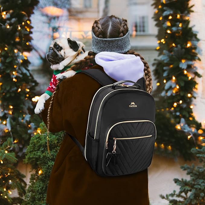 MATEIN Backpack Purse for Women, 15.6 inch Cute Stylish Waterproof Backpack Purse, Fashion Waterproof Casual Daily Shoulder Bag for College Work Travel, Gifts for Ladies, 2pcs Set, Black