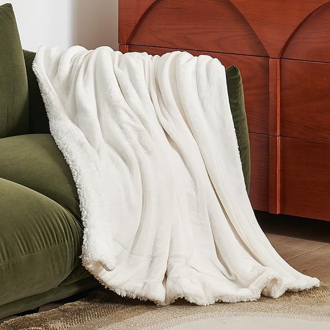 Bedsure GentleSoft Sherpa Fleece Twin Size Blanket for Couch, Non-Heated, Thick and Warm Throw for Women and Men, Soft Fuzzy Plush Twin Blanket for Spring, Cream, 60x80 Inches