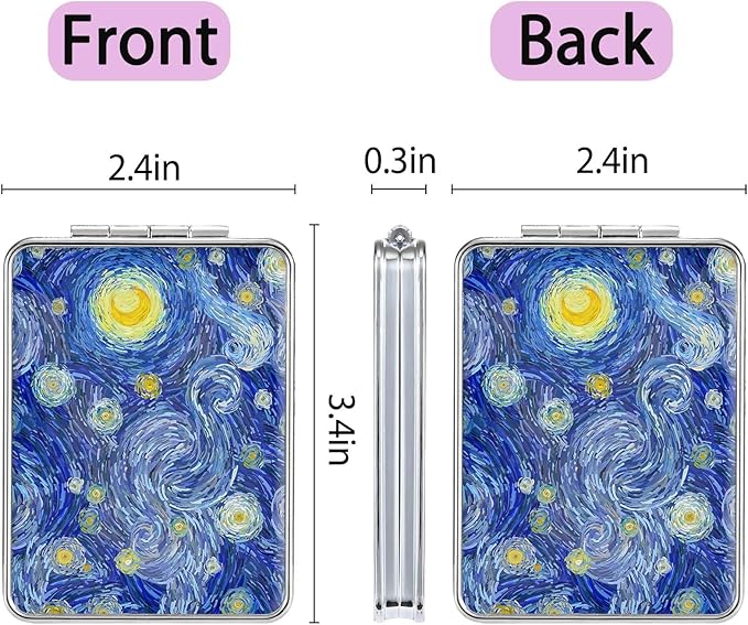 Pocket Mirror, Small Travel Mirror with Magnification, Portable Double-Sided Magnifying Cosmetic Mirror for Daily (Blue Moon)