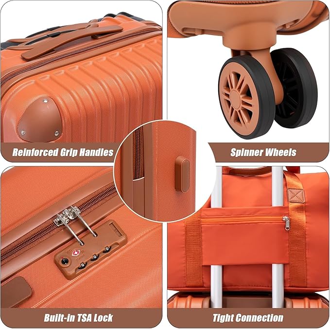 Carry On Luggage Sets 3 Piece, 20 Inch Luggage 22x14x9 Airline Approved with Wheels and TSA Lock, ABS Lightweight Hardshell Travel Suitcase Set with Duffel Bag Travel Bag for Men Women
