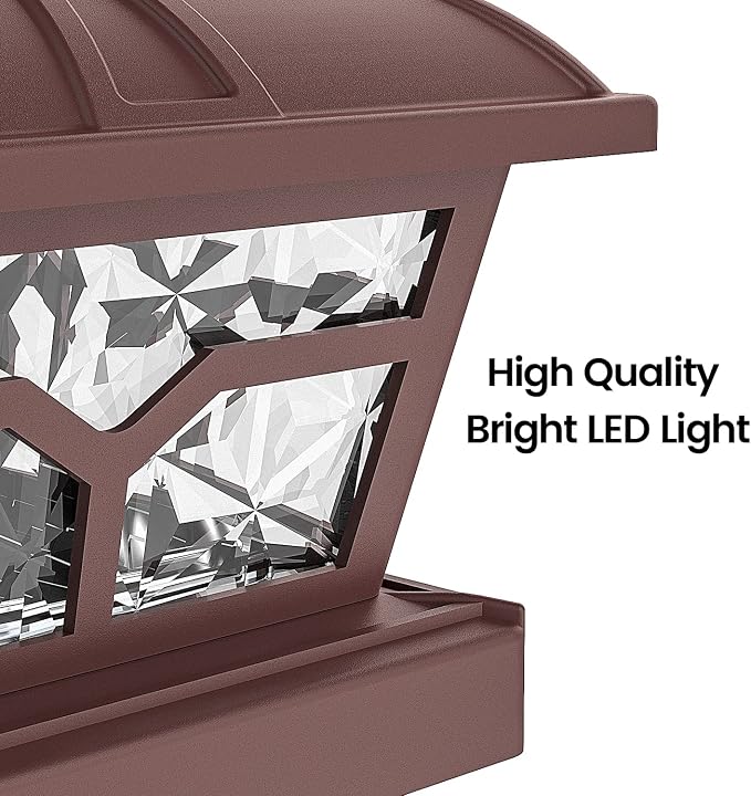 SIEDiNLAR Solar Post Cap Lights Outdoor 2 Color Modes 8 LEDs for 4x4 5x5 6x6 Wooden Vinyl Posts Fence Deck Patio Decoration Warm White & Cool White Lighting Brown (10 Pack)