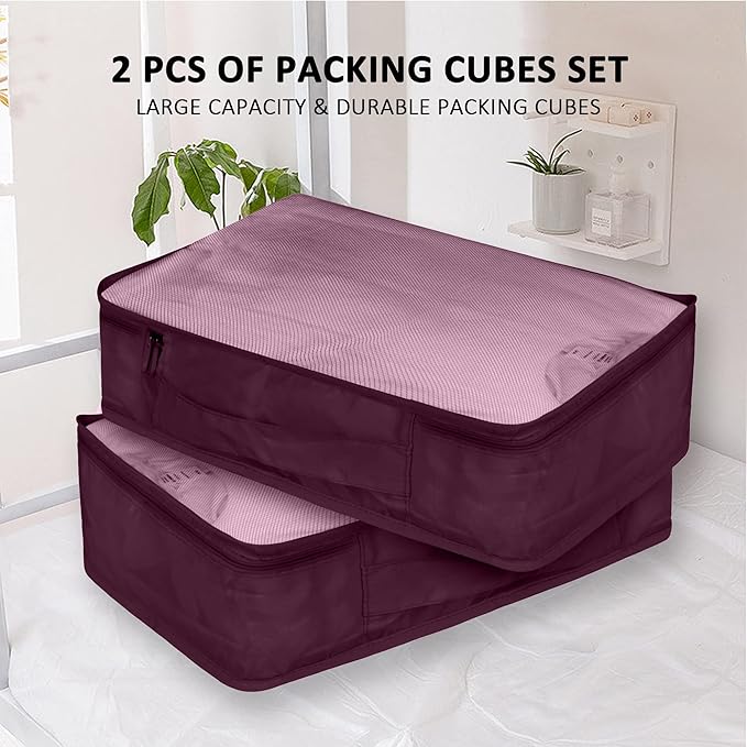 Packing Cubes Set, 2 Pcs Packing Organizers Set for Suitcases (Burgundy)