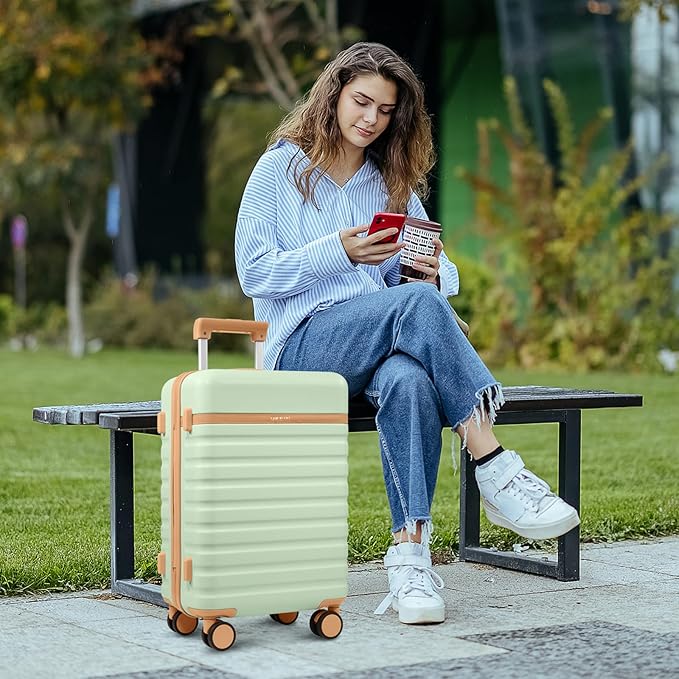 Luggage Sets 3 Piece, Carry On Luggage 20In With Spinner Wheels,PC Hardside Suitcase Set with TSA Lock,Durable Carry On Suitcase With Travel Backpack for Men (Light Green, 3 piece set (BP/20inch))