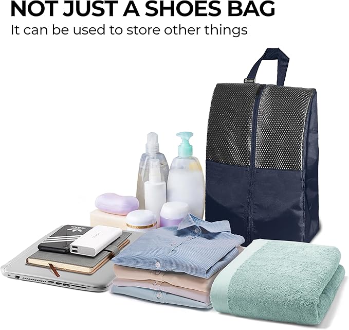 Shoe Bags For Travel, Used As For Storage or Shoe Travel Bag, Space Saving When Travelling With This Travel Shoe Bags For Packing, Featuring Waterproof Nylon Sneaker Bag. (Navy, 2 Pack, Medium)