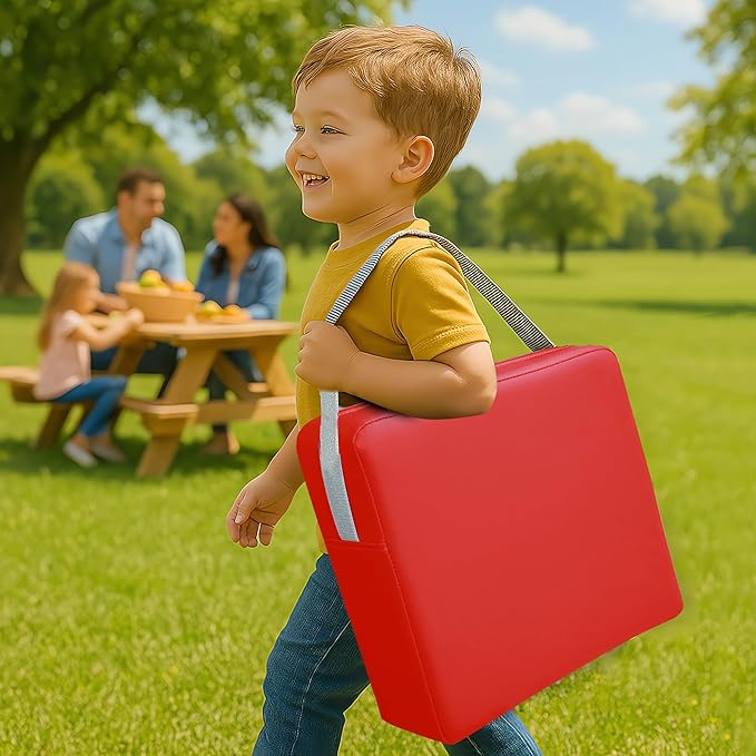 Toddler Booster Seat Dining Table Kitchen Chair, Waterproof Anti-Scratch PU Cushion, Non-Slip Bottom, Adjustable Buckle Straps, Easy Clean Portable Seat Cushion (Red)